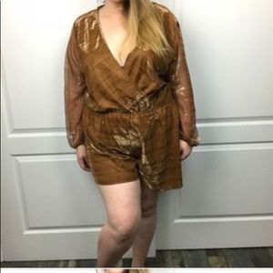 Golden Brown Romper w/ Sheer Sleeves